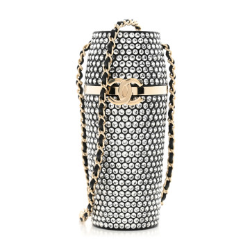 CHANEL Metal Resin Lambskin Crystal Lipstick Case Long Necklace On Chain Silver Black Gold