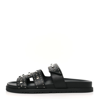 HERMES Calfskin Medor Studded Womens Chypre Sandals 38 Black