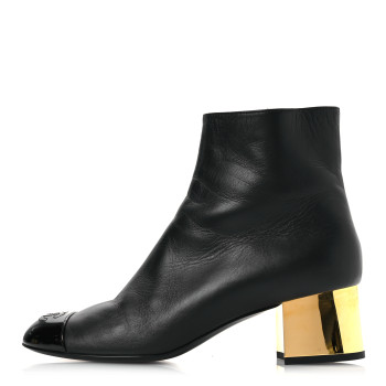CHANEL Mixed Fibers Lambskin Patent Calfskin Convertible High Boots 38 Black