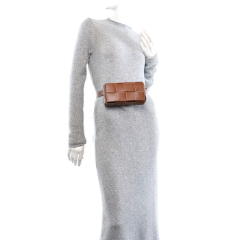BOTTEGA VENETA Calfskin Maxi Intreccio Mini Cassette Belt Bag Wood