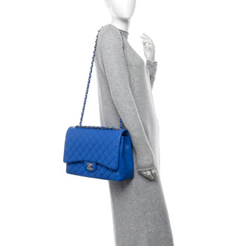 CHANEL Lambskin Quilted Maxi Double Flap Blue