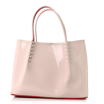 CHRISTIAN LOUBOUTIN Patent Birdy Snakeskin Embossed Spiked Small Cabarock Shopper Tote Leche