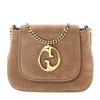 GUCCI Suede Cudu Small 1973 Chain Shoulder Bag Marron Glace