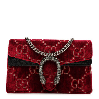 GUCCI Velvet GG Monogram Super Mini Dionysus Shoulder Bag Red Cipria Black