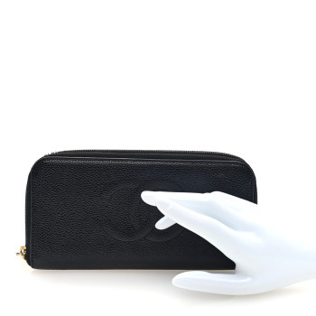 CHANEL Caviar Large Timeless CC Zip Around Wallet Black