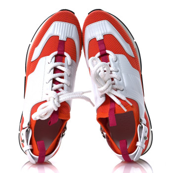 HERMES Calfskin Womens Athlete Sneakers 36.5 Orange Multicolor