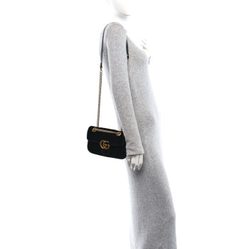 GUCCI Velvet Matelasse Mini GG Marmont Shoulder Bag Black