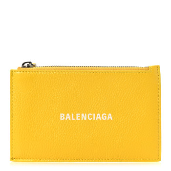 BALENCIAGA Grained Calfskin Logo Large Cash Long Coin Card Holder Yellow White