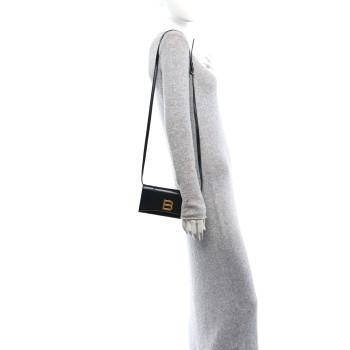 BALENCIAGA Smooth Calfskin Hourglass Continental Wallet On Strap Black