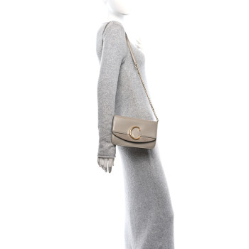 CHLOE Calfskin Suede C Clutch With Chain Motty Grey