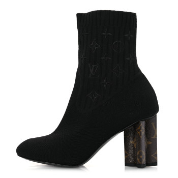 LOUIS VUITTON Monogram Stretch Fabric Silhouette Ankle Boots 37.5 Black