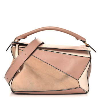 LOEWE Calfskin Suede Medium Puzzle Bag Blush