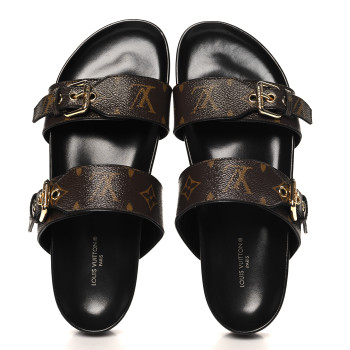 LOUIS VUITTON Monogram Bom Dia Mule Sandals 39 Black