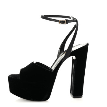 SAINT LAURENT Velvet Jodie Platform Sandals 36.5 Black