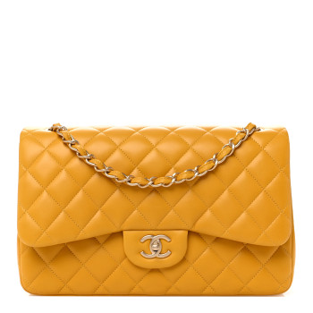 CHANEL Lambskin Quilted Jumbo Double Flap Yellow
