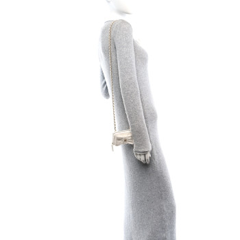 CHANEL Tweed Quilted Bow Flap Card Holder On Chain White