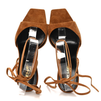 SAINT LAURENT Suede Paz 105 Ankle Strap Sandals 39 Brown Purple