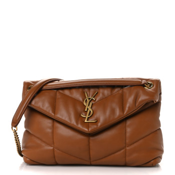 SAINT LAURENT Lambskin Quilted Small Loulou Puffer Monogram Chain Satchel Dark Honey