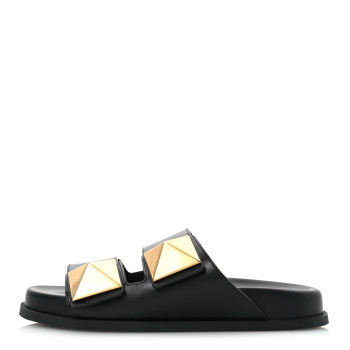 VALENTINO GARAVANI Calfskin Roman Stud Slide Sandals 37 Black