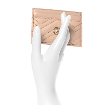 GUCCI Calfskin Matelasse GG Marmont Card Holder Light Pink
