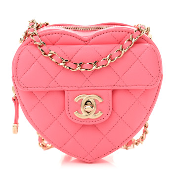 CHANEL Lambskin Quilted CC In Love Heart Clutch With Chain Pink CHANEL Lambskin Quilted CC In Love Heart Clutch With Chain Pink