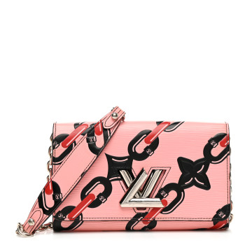 LOUIS VUITTON Epi Chain Flower Print Twist Chain Wallet Pink