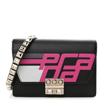 PRADA City Calfskin Saffiano Racing Logo Elektra Shoulder Bag Fuxia Black