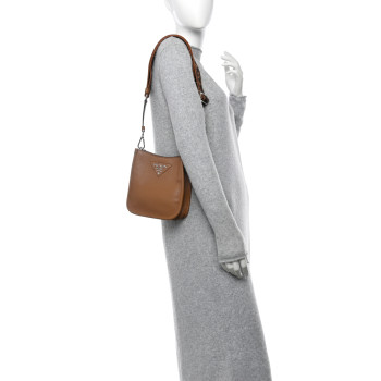 PRADA Vitello Daino Soft Mini Hobo Messenger Bag Caramel