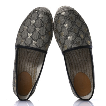 GUCCI GG Supreme Monogram Bees Espadrille Flats 37.5 Beige Ebony Oro Black