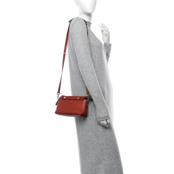 FENDI Vitello Dolce Mini By The Way Boston Bag Burgundy
