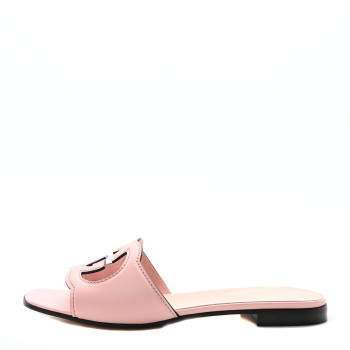 GUCCI Cosmos Softy Calfskin Interlocking G Cut Out Slide Sandals 40 Candy Cotton
