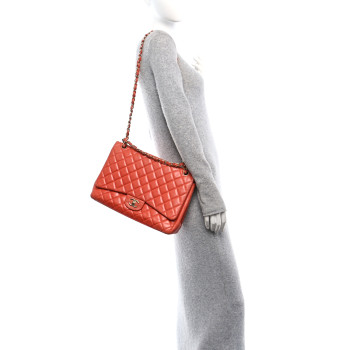 CHANEL Lambskin Quilted Maxi Single Flap Red