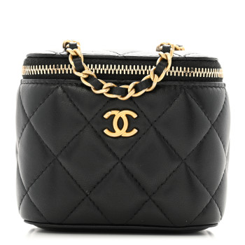 CHANEL Lambskin Quilted Mini Pearl Crush Vanity Case With Chain Black