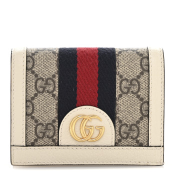 GUCCI GG Supreme Monogram Textured Dollar Calfskin Web Ophidia Card Case Beige Ebony Mystic White