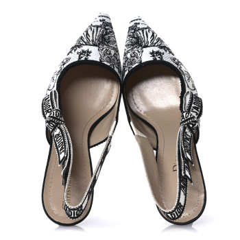 CHRISTIAN DIOR Canvas Embroidered Voyage Cotton Ribbon J&#039;Adior Slingback 65mm Pumps 38 Off White Black