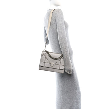 CHRISTIAN DIOR Metallic Grained Calfskin Diorama Satchel Silver