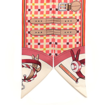 HERMES Silk Les Voitures Nouvelle Twilly Grenadine Vanille Beige