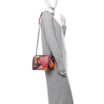 CHANEL Printed Lambskin Quilted Medium Flower Power Boy Flap