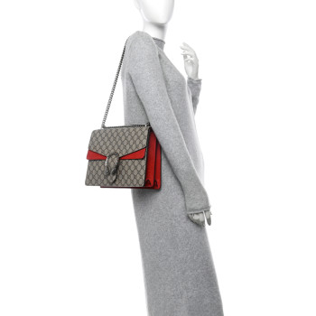 GUCCI GG Supreme Monogram Suede Cudu Medium Dionysus Shoulder Bag Beige Ebony Vulcanic Red