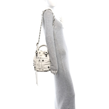BALENCIAGA Agneau Arena Small Le Cagole Bucket Bag Optic White