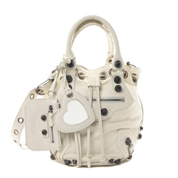 BALENCIAGA Agneau Arena Small Le Cagole Bucket Bag Optic White