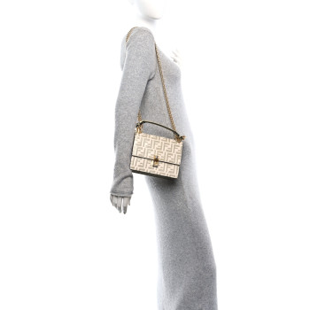FENDI Vitello Liberty Bi-Color FF 1974 Embossed Small Kan I Shoulder Bag Camelia Mandorlo