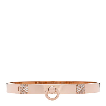 HERMES 18K Rose Gold Diamond PM Collier De Chien Bracelet SH