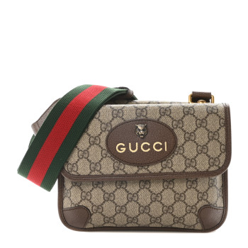 GUCCI GG Supreme Monogram Web Small Neo Vintage Double Flap Messenger Bag Beige New Acero