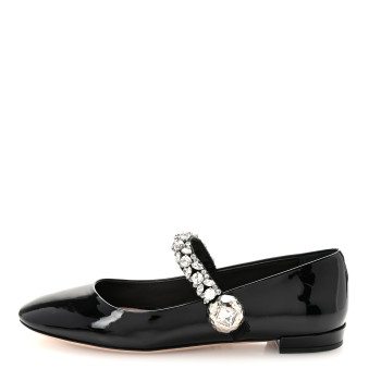 MIU MIU Patent Crystal Mary Jane Flats 36.5 Black