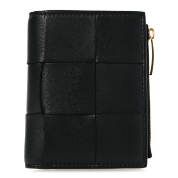 BOTTEGA VENETA Nappa Maxi Intrecciato Small Bi-Fold Zip Wallet Black