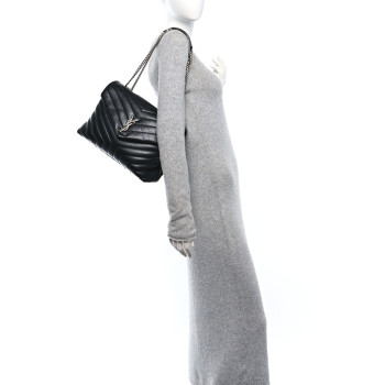 SAINT LAURENT Calfskin Y Quilted Monogram Medium Loulou Chain Satchel Black