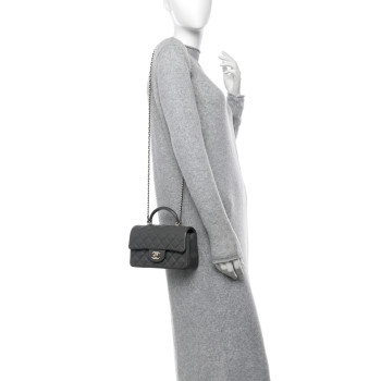 CHANEL Lambskin Quilted Mini Top Handle Rectangular Flap Dark Grey