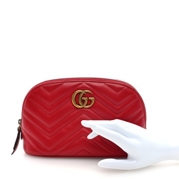 GUCCI Calfskin Matelasse Large GG Marmont Pouch Cosmetic Case Hibiscus Red