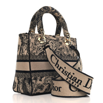 CHRISTIAN DIOR Toile De Jouy Embroidered Medium Lady D-Lite Beige Mullticolor